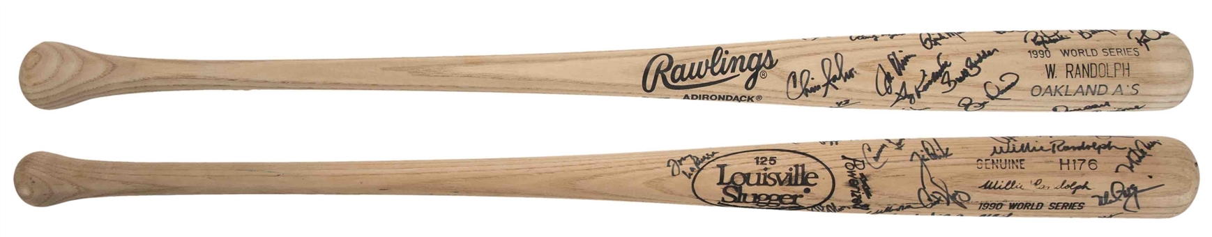 Lot of (2) 1990 World Series Team Signed Bats by both the Oakland As and Cincinnati Reds (Randolph LOA & JSA Auction LOA)